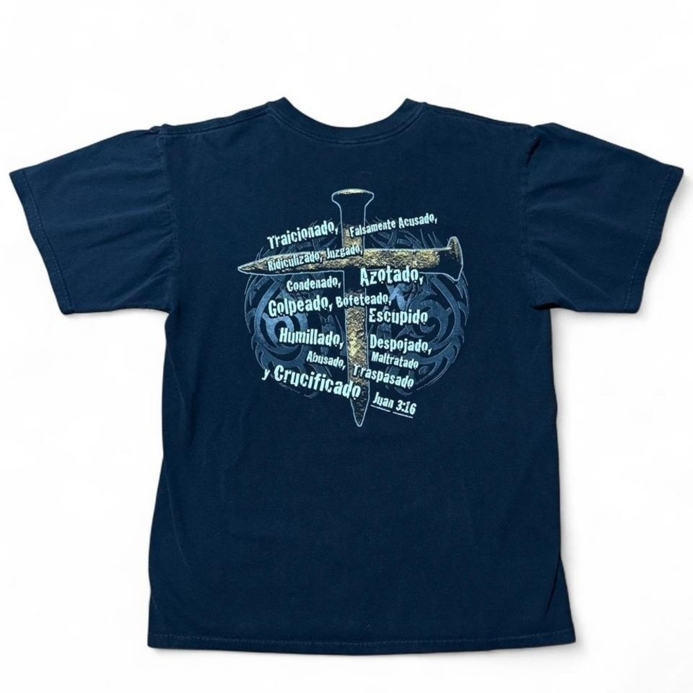 Y2K Spanish Religious Jesus Juan 3:16 God Bible Prayer Church T-shirt Large
